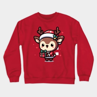 cute christmas deer holding a gift for everyone Crewneck Sweatshirt